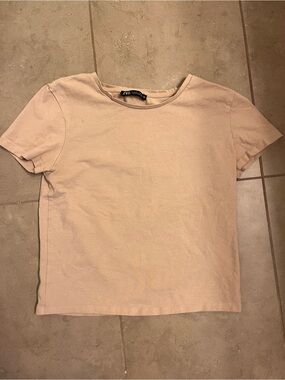 Zara Women’s Beige Cropped Baby Tee